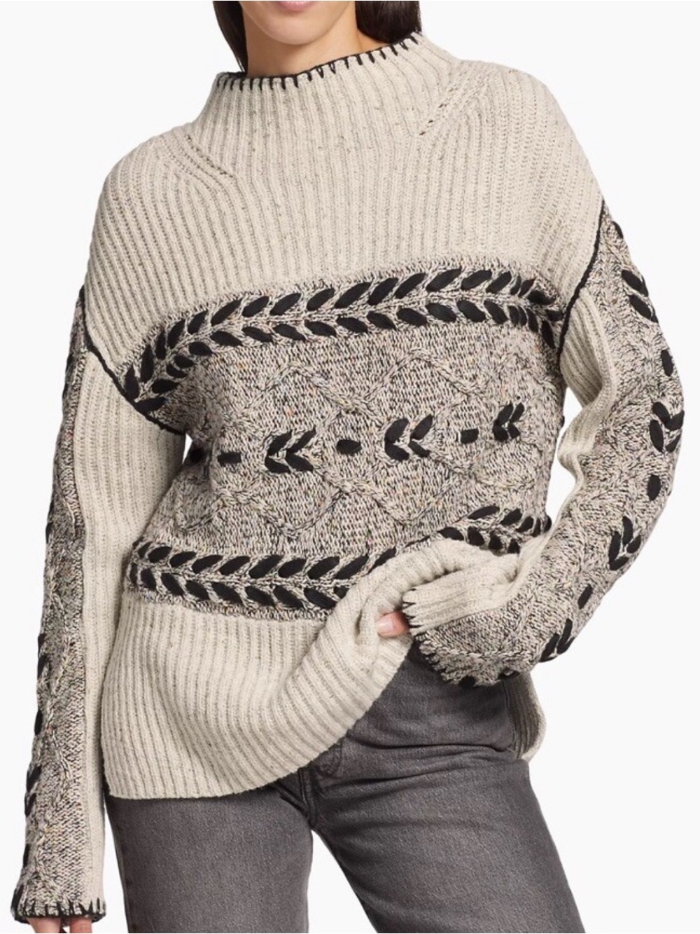 RAILS Raini Heather Cables Sweater Small Gray Mock Neck Pullover Chunky $248